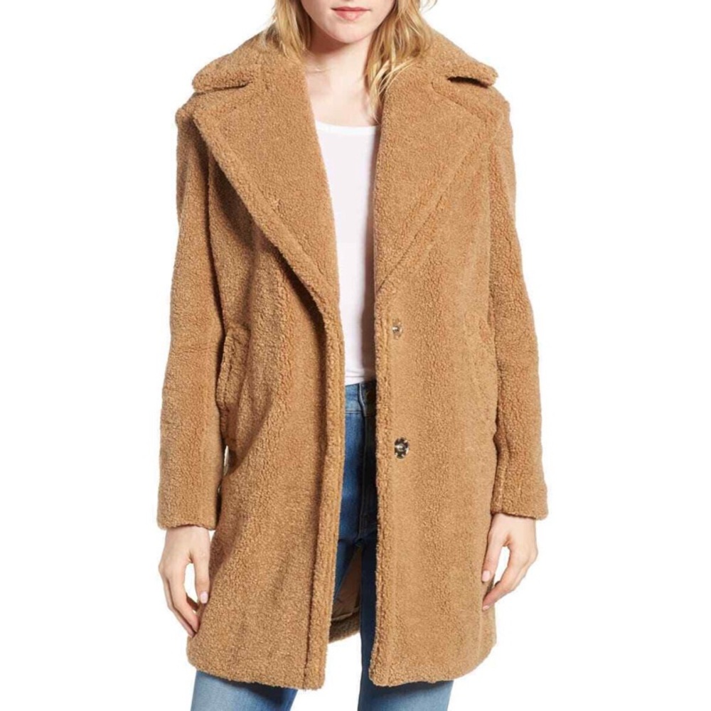 Kensie Teddy Faux Shearling Coat Jacket Brown Tan - Picture 7 of 11